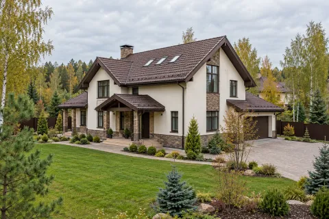 Монтаж композитной черепицы Metrotile Roman цвета Coffee на доме 280 м² в Истре — утепление 200 мм и мансардные окна Velux