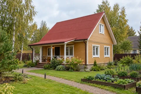 Монтаж кровли из ондулина Onduline Classic красного цвета на даче 60 м² в Истре — двускатная крыша с уклоном 30°