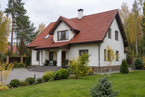 Ремонт черепицы BRAAS Frankfurt с заменой 8 треснувших после града элементов на красной кровле дома в Истре